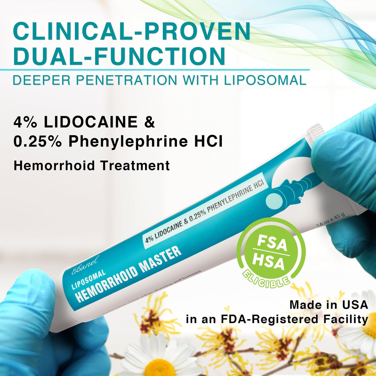 Ebanel 4% Lidocaine Hemorrhoid Treatment Ointment with Phenylephrine, Witch Hazel, Vitamin B6, Zinc Oxide, Frankincense, External and Internal Hemorrhoids Treatment Burn Itch Pain Relief Anal Cream - Maple Wellness Supplements