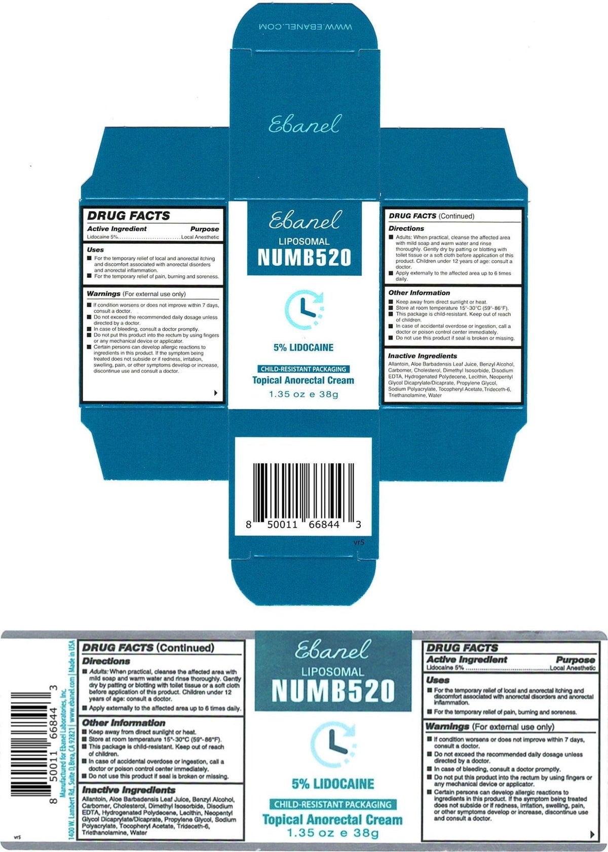 Ebanel 5% Lidocaine Numbing Cream, 2-Pack Pain Relief Burn Itch Numb Cream, Maximum Strength Topical Anesthetic with Allantoin, Vitamin E for Local and Anorectal Uses, Hemorrhoid Treatment - Maple Wellness Supplements