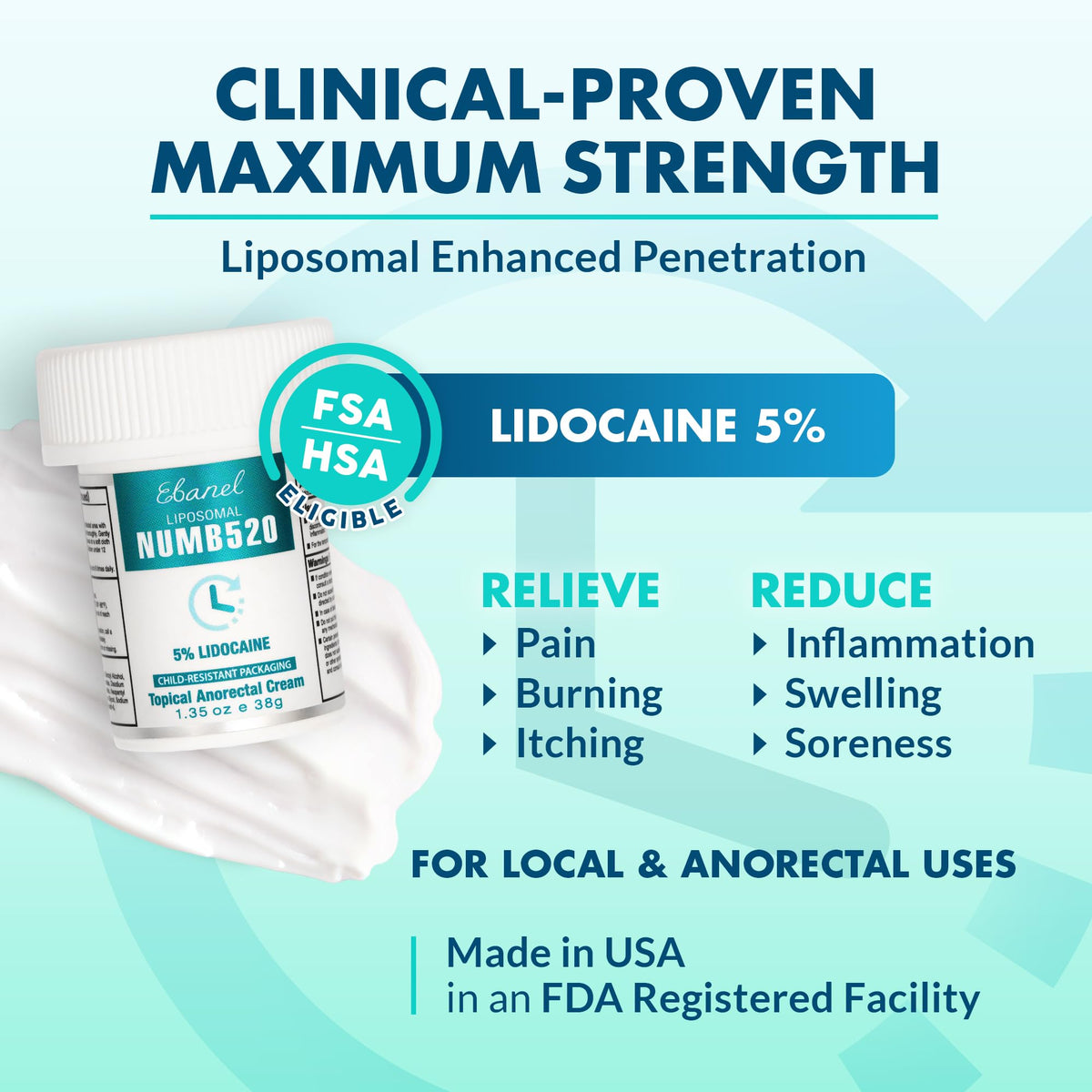 Ebanel 5% Lidocaine Numbing Cream, 2-Pack Pain Relief Burn Itch Numb Cream, Maximum Strength Topical Anesthetic with Allantoin, Vitamin E for Local and Anorectal Uses, Hemorrhoid Treatment - Maple Wellness Supplements