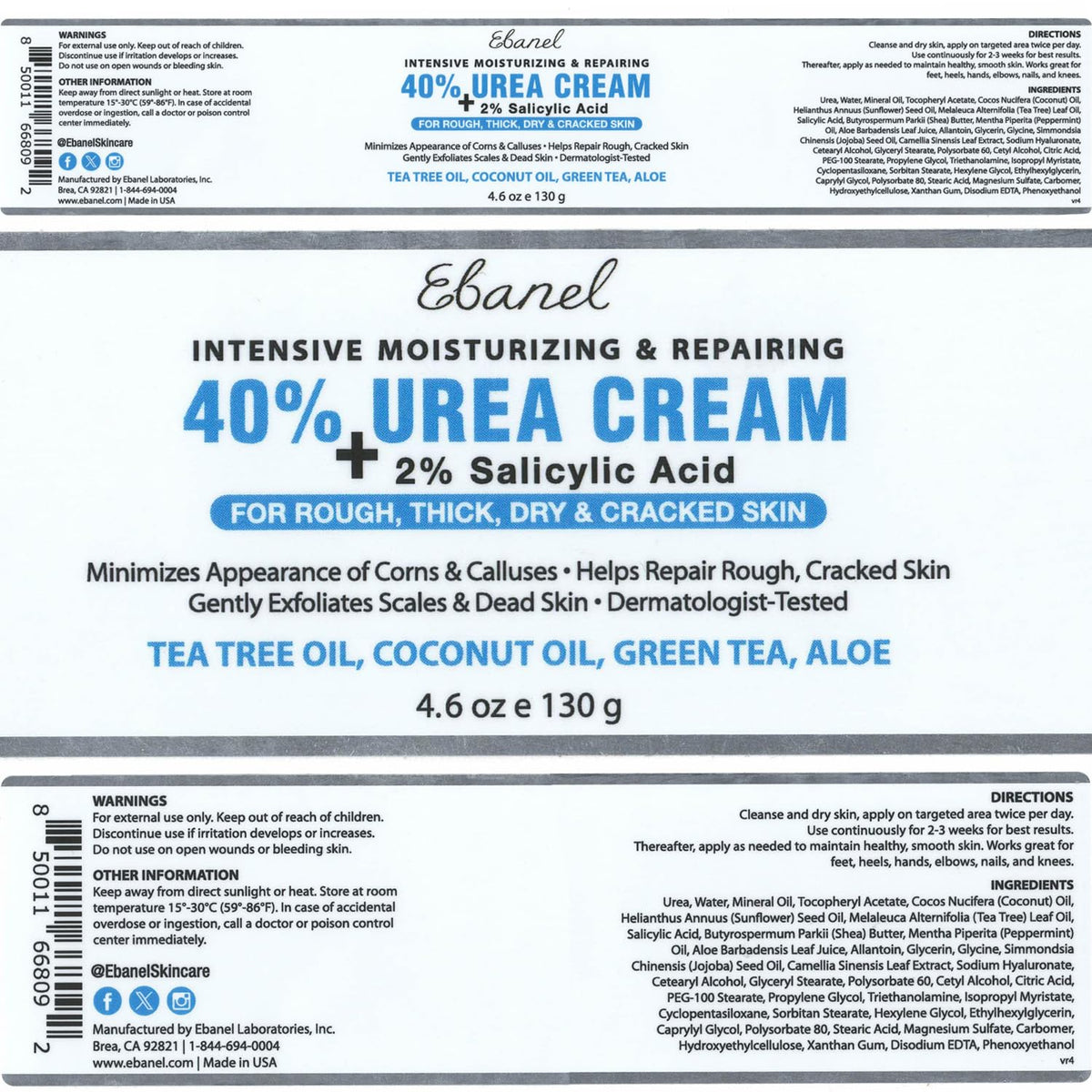 Ebanel Bundle of 40% Urea Cream 3-Pack and Callus Remover Gel - Maple Wellness Supplements