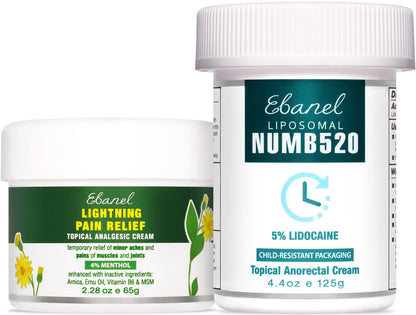 Ebanel Bundle of Pain Relief Cream Arnica Menthol 2 Oz, and Topical Numbing Cream 4 Oz - Maple Wellness Supplements