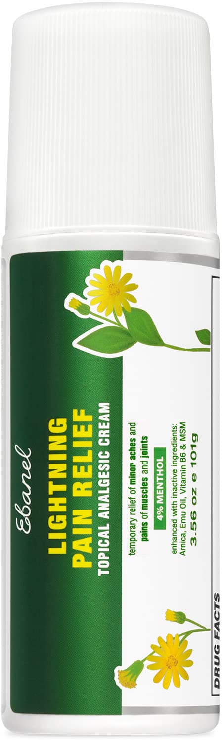 Ebanel Pain Relief Roll On for Arthritis, Foot, Back, Joint, Neck, Strains & Sprains with Menthol, Camphor, Arnica, Emu Oil, MSM, Boswellia, Targeted Muscle Pain Relief Roll On - Maple Wellness Supplements