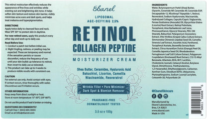 Ebanel Retinol Cream for Face 3.5 oz, Moisturizer with Collagen, Peptides, Ceramides, Hyaluronic Acid, Vitamin C & B5, Firming Anti Aging Face Cream for Wrinkles, Fine Lines, Dark Spots, Day & Night - Maple Wellness Supplements