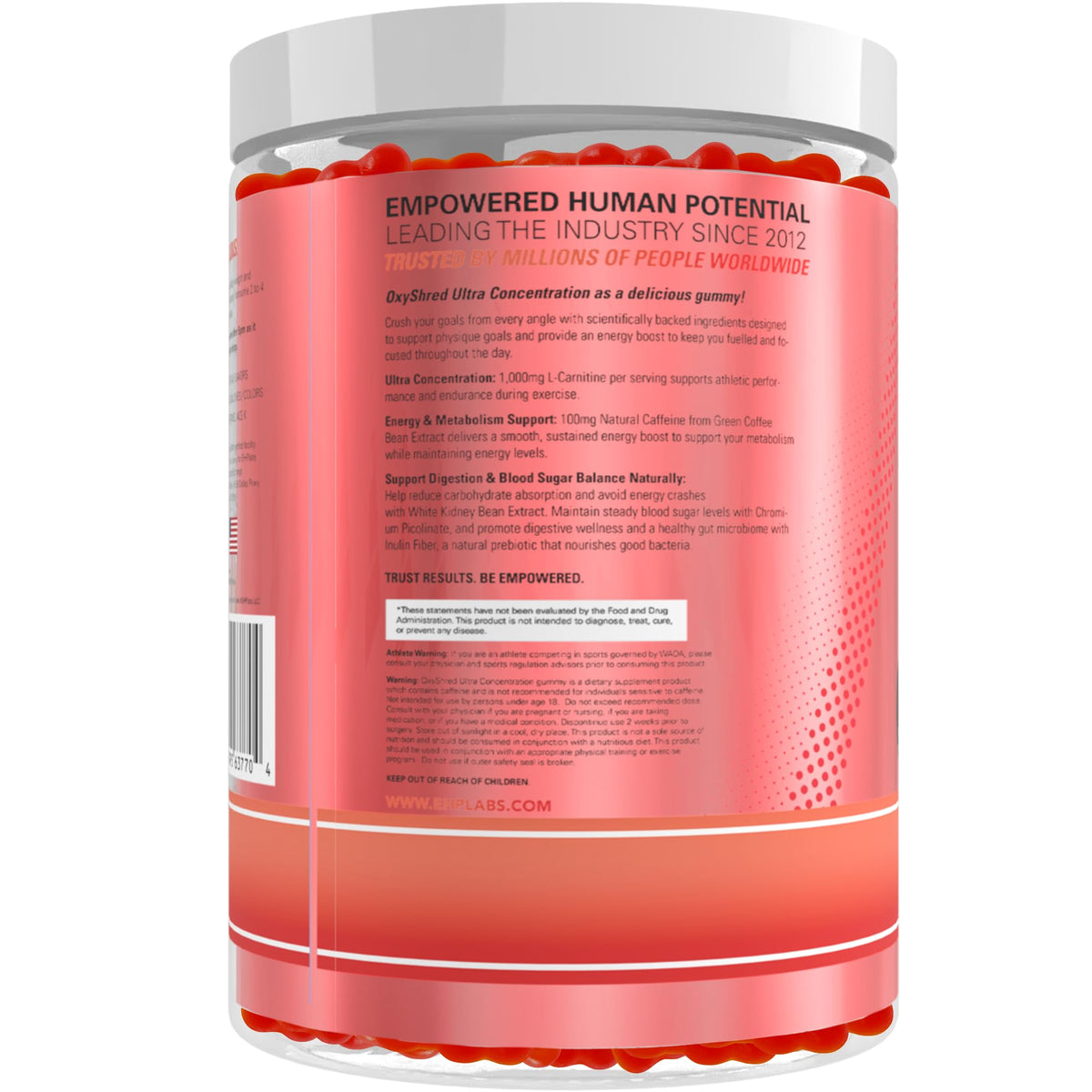 EHP Labs OxyShred Gummies - Pre Workout Gummies & Energy Chews with 100mg Caffeine, L-Carnitine for Thermo & Metabolic Support, All Natural Energy Boost - Maple Wellness Supplements