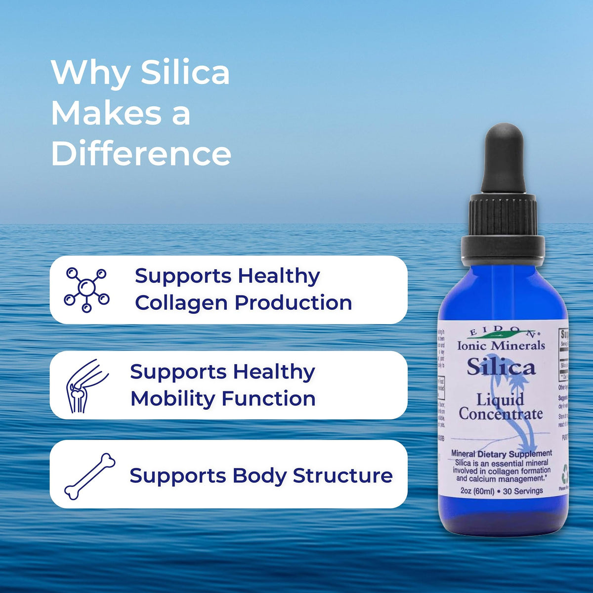 Eidon Liquid Silica Mineral Concentrate - Silica Supplement for Hair, Skin, and Nails, Supplement Drops to Support Collagen Production & Hair Loss - Maple Wellness Supplements