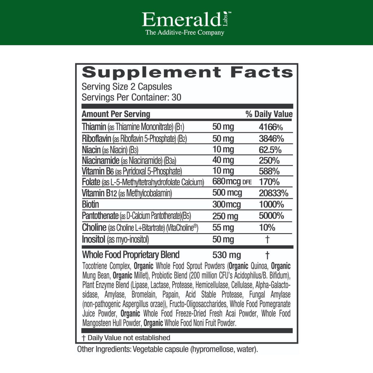EMERALD LABS B-Healthy - Vegan Vitamin B Complex - Includes Methylated Folic Acid & Full Spectrum B Vitamins - Supports Immune, Brain & Heart Health* - 60 Vegetable Capsules - Maple Wellness Supplements