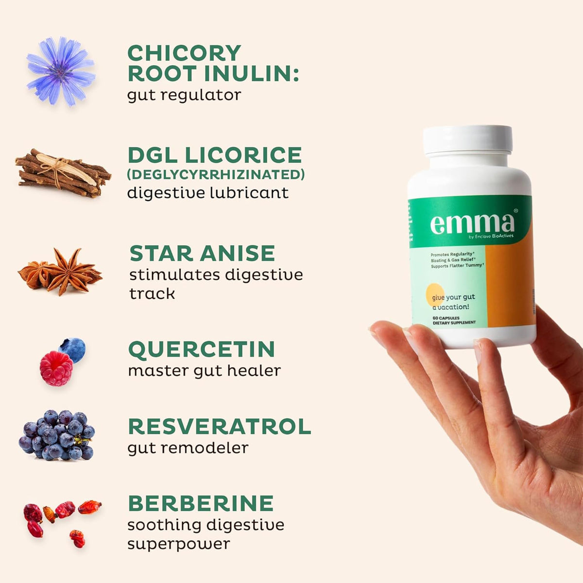 Emma Gut Health Relief Supplement, Doctor Endorsed Formula for Women & Men, Leaky Gut & Digestive Support for Constipation, Bloating & Gas Relief - Maple Wellness Supplements