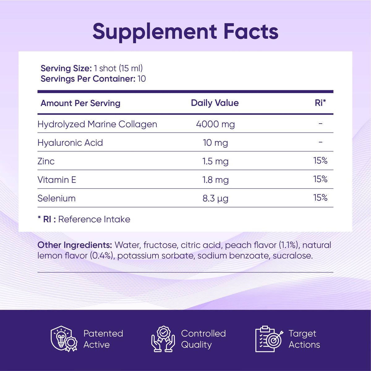 ERIC FAVRE Pure Collagen+ Liquid Collagen for Women – 4000mg Marine Peptides for Radiant Skin, Hair & Nail Health – Hyaluronic Acid, Vitamin E – 10 Shots, Peach Lemon Flavor - Maple Wellness Supplements