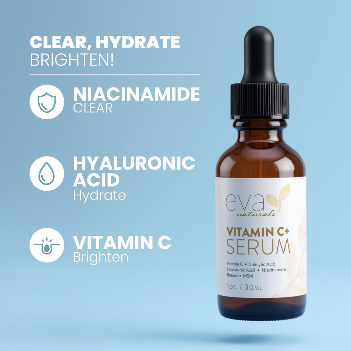 Eva Naturals Vitamin C Serum for Face – Anti Aging Dark Spot Remover & Corrector with Retinol, Hyaluronic Acid - Maple Wellness Supplements