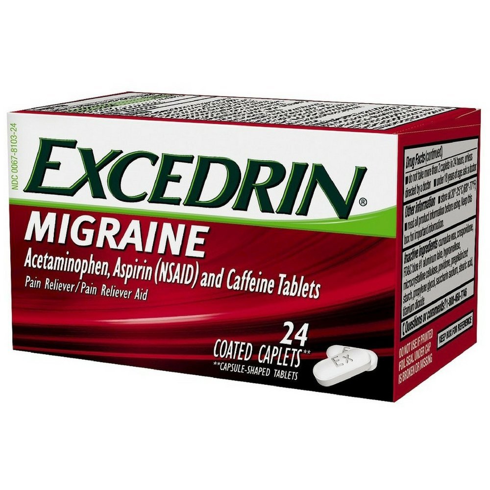 Excedrin Migraine Relief Caplets for Migraine Symptoms, Acetaminophen 250mg, Aspirin 250mg, Caffeine 65mg, Pain Reliever, 24 Count - Maple Wellness Supplements