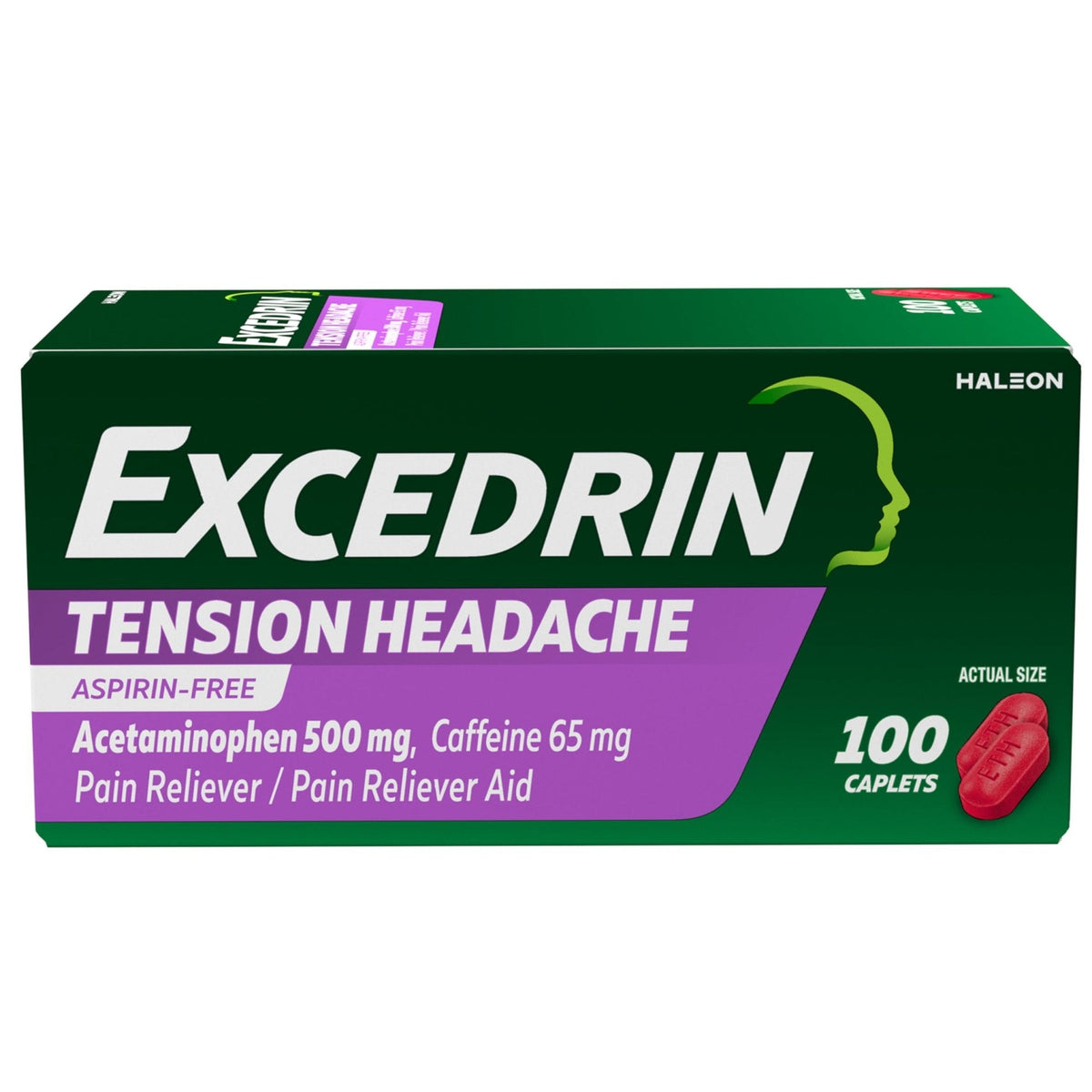 Excedrin Tension Headache Relief Caplets, Acetaminophen 500mg, Caffeine 65mg, Pain Reliever, Aspirin-Free, 100 Count - Maple Wellness Supplements
