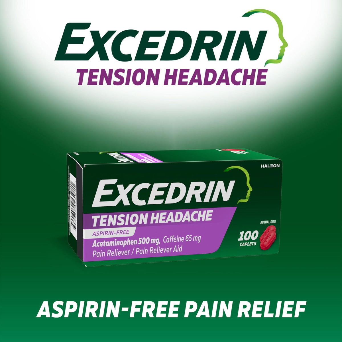 Excedrin Tension Headache Relief Caplets, Acetaminophen 500mg, Caffeine 65mg, Pain Reliever, Aspirin-Free, 100 Count - Maple Wellness Supplements