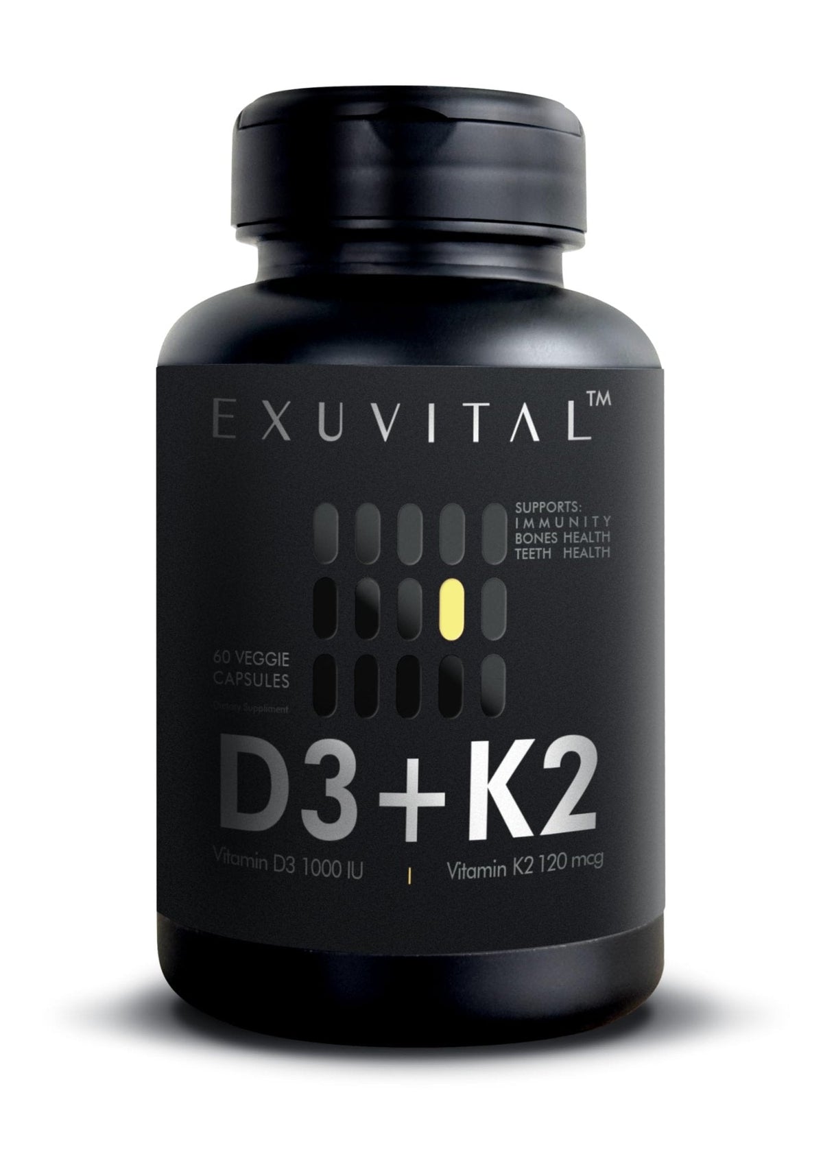 EXUVITAL D3 & K2 Vitamin Supplement, Vegan D3 1000 IU & K2 MK7 120 mcg for Bone, Heart & Immune Support, Non-GMO, Gluten-Free, 60 Vegan Capsules, 2 Months Supply - Maple Wellness Supplements