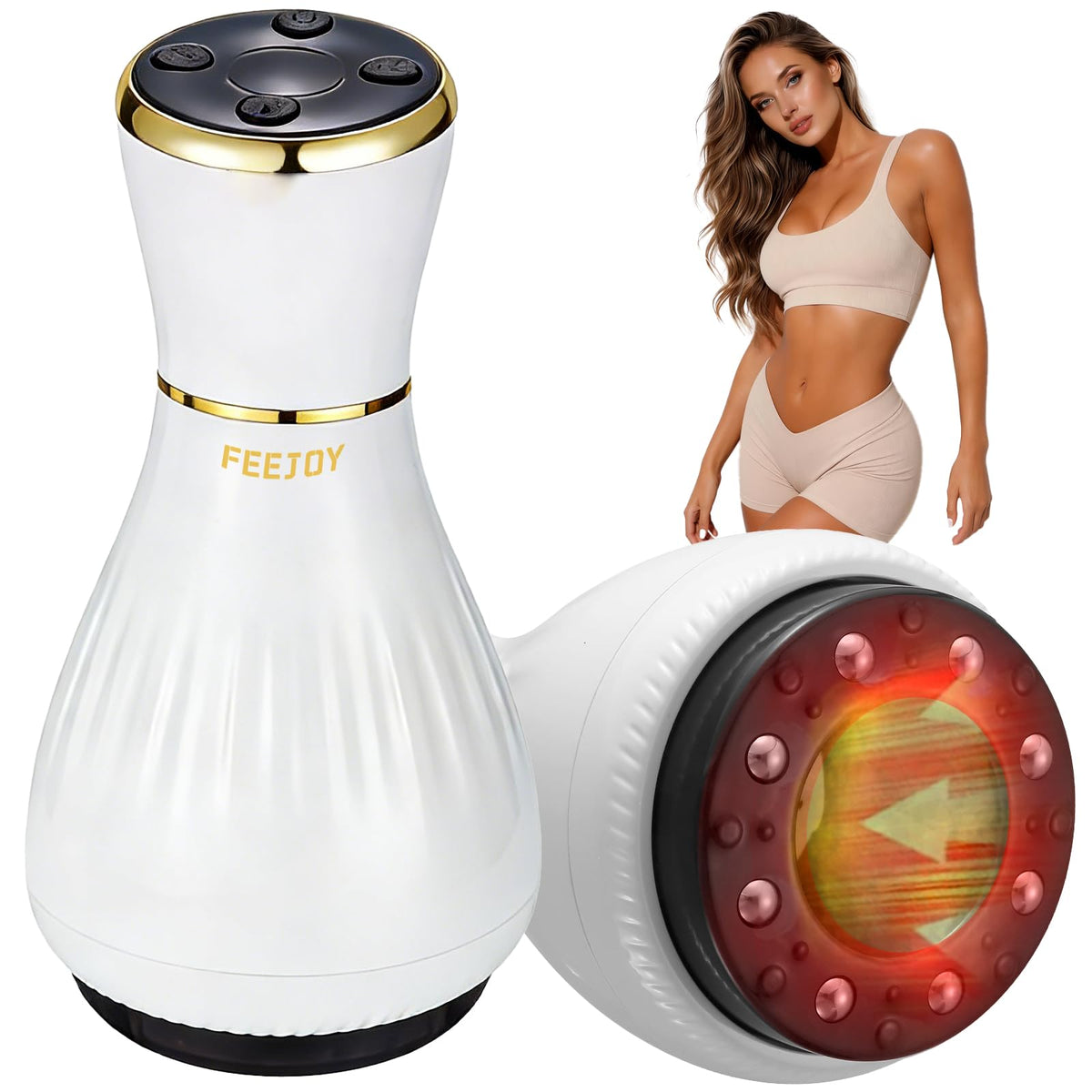 FEEJOY Electric Lymphatic Drainage Massager with Pulse Therapy & Heat – 12-Level Cupping Massage Device for Cellulite Reduction, Body Sculpting, Deep Tissue Pain Relief & Muscle Recovery, White - Maple Wellness Supplements