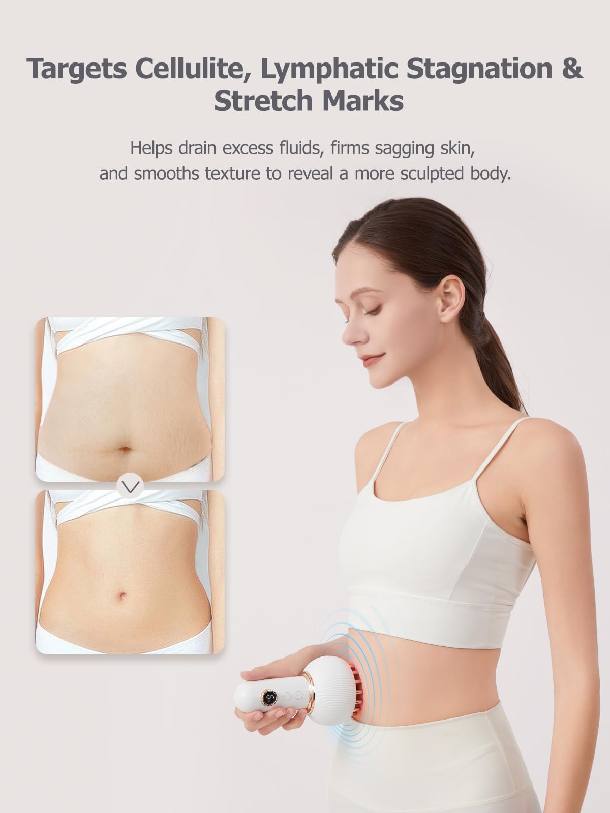 FEEOLA Lymphatic Drainage Massager & Cellulite Massage Tool, Helps Reduce Stretch Marks & Cellulite, for Legs, Arms & Belly, Body Sculpting Machine with Microcurrent, Light, Heat & Vibration - Maple Wellness Supplements