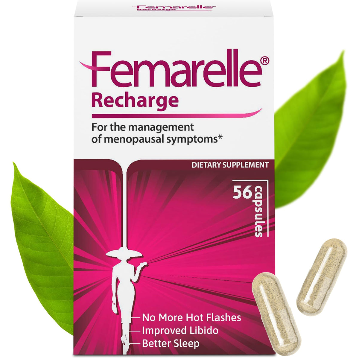 Femarelle® Recharge – Menopause Supplement for Women - Clinically Proven Menopause Relief - Hot Flashes, Night Sweats, Sleep & Libido Support Within 1st Month, Gluten-Free, GMO-Free & Hormone Free - Maple Wellness Supplements