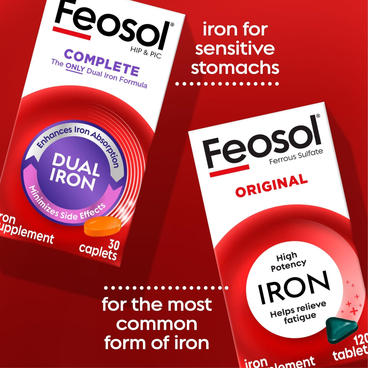 Feosol Original Iron Supplement Tablets, Non-heme, 65mg Iron per Pill, 1 Per Day, 120ct, 4 Month Supply, for Energy and Immune System Support, Made in USA - Maple Wellness Supplements