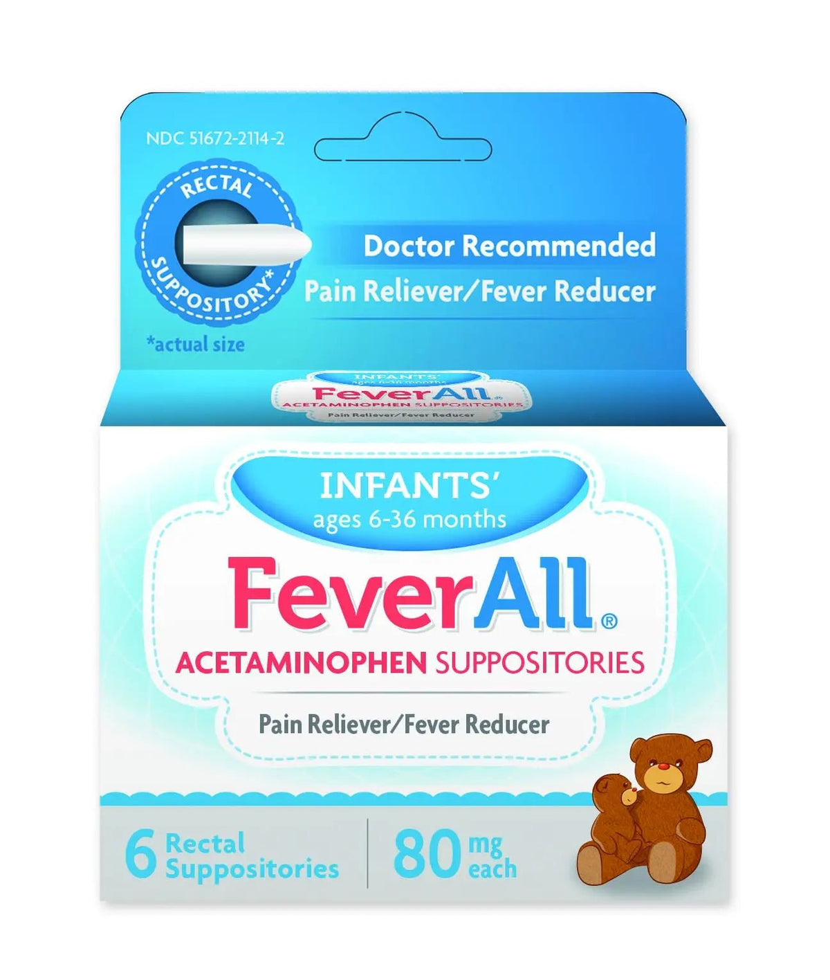 Feverall Infant Acetaminophen Suppositories 6 Rectal Suppositories 80mg Each Pain Reliever/Fever Reducer. Paraben Free, No Artificial Colors or Other preservatives. Ages 6-36 Months - Maple Wellness Supplements