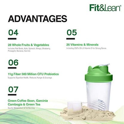 Fit & Lean Meal Shake, Fat Burning Meal Replacement, Protein, Fiber, Probiotics, Vanilla - Maple Wellness Supplements