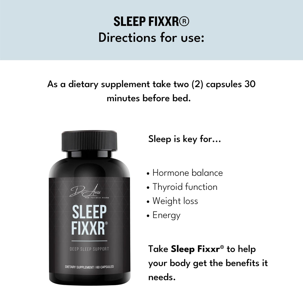 Fixxr Sleep Support by Dr. Amie | with Melatonin, Inositol, and Magnesium | 30 Day Supply, 60 Capsules - Maple Wellness Supplements