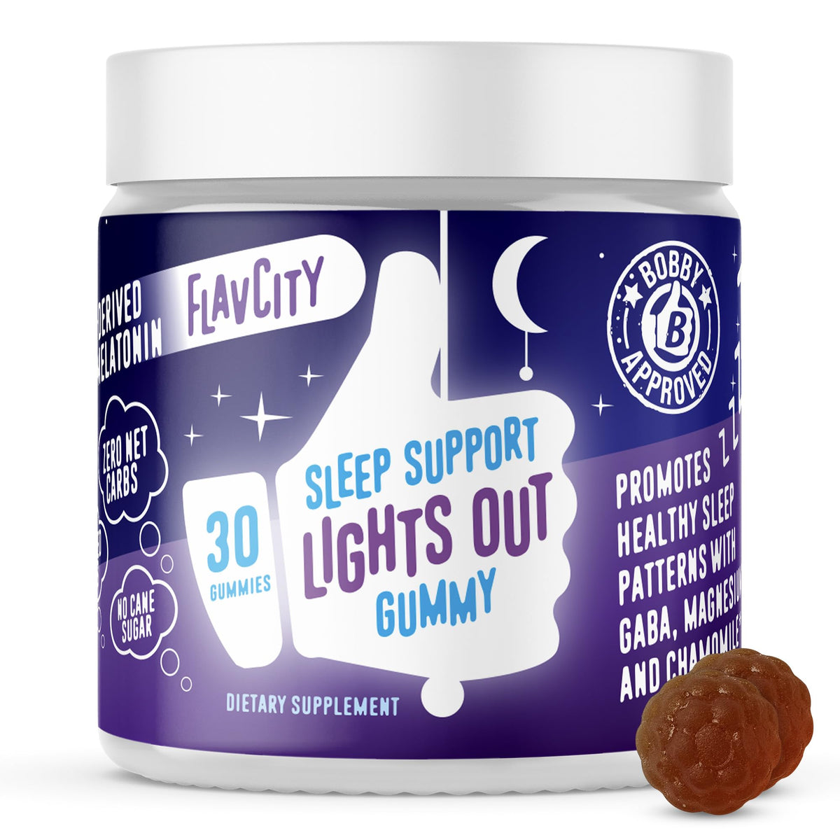 FlavCity Melatonin Sleep Gummies for Adults, Lights Out Gummy - Chewable Sleep Support Supplement with Plant-Based GABA, Magnesium - Maple Wellness Supplements