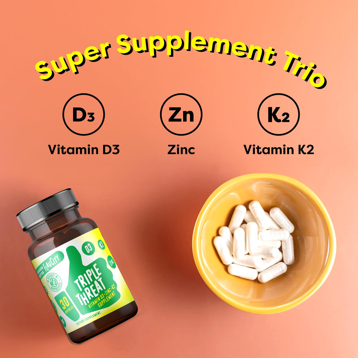 FlavCity Vitamin D3, K2 & Zinc - Triple Threat Supplement - Daily or Seasonal Immune Support - Vitamin D with K2 for Enhanced Absorption - Maple Wellness Supplements