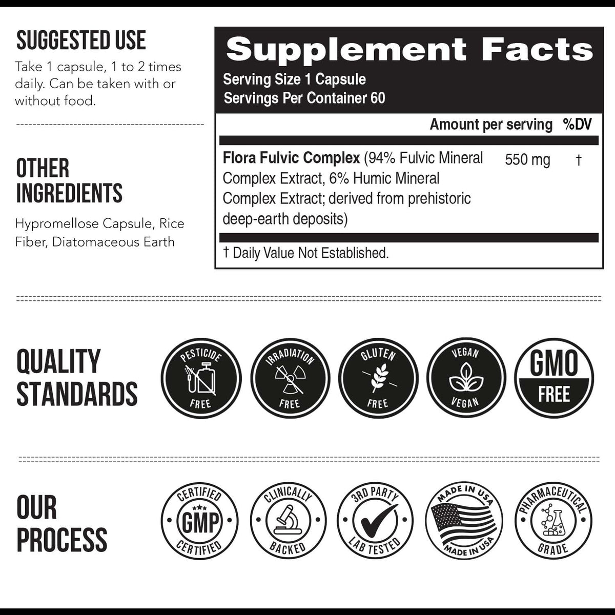 Flora Fulvic | Fulvic Acid + Humic Acid Complex – 550 mg |Mined in Utah, Prehistoric Deep Earth Extract | Immunity, Gut, Digestion – Natural Trace Mineral Complex - Maple Wellness Supplements