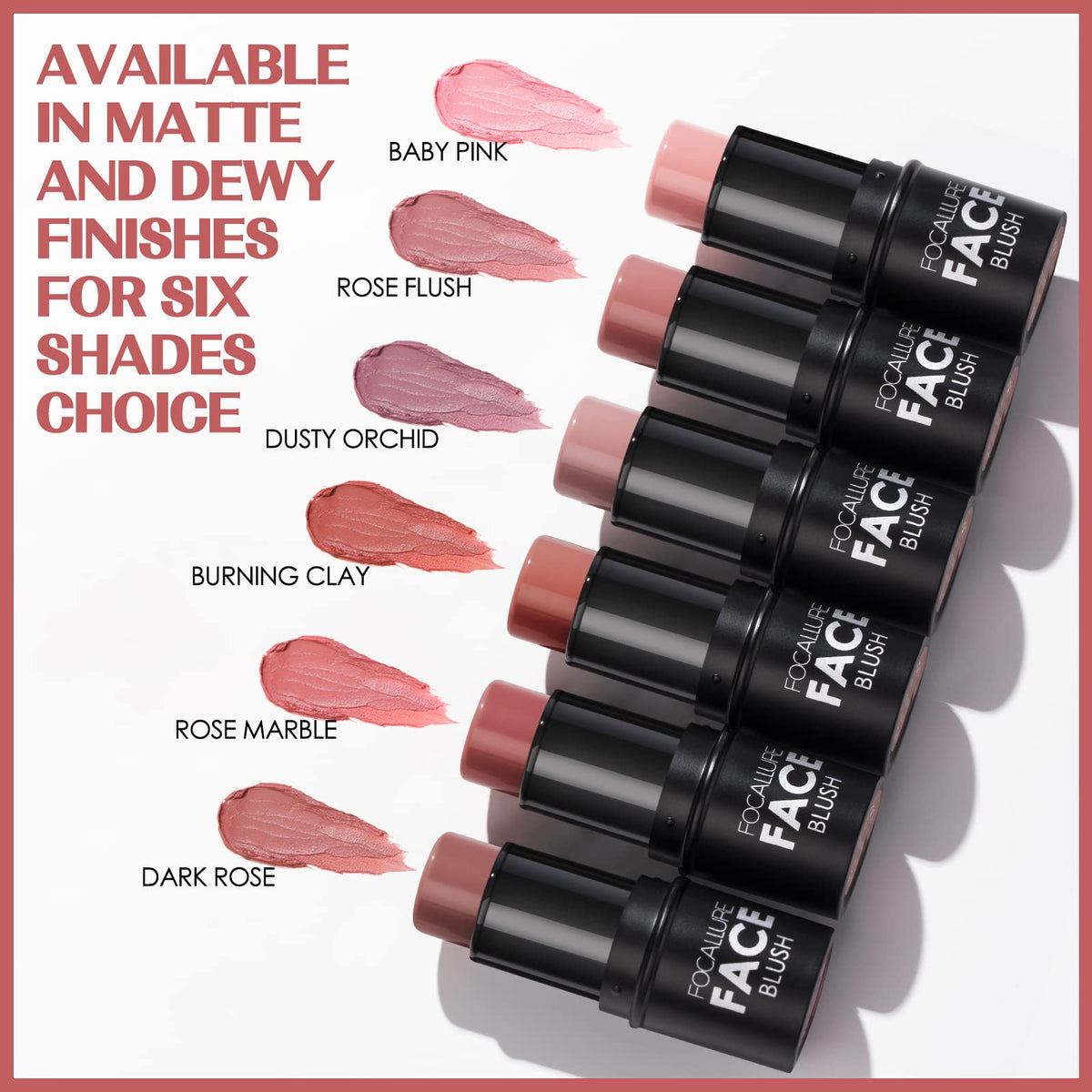 FOCALLURE Cream Blush Makeup,Buildable Blush Stick for Cheeks,Matte and Dewy Finish,Long Wearing,Easy Application,Lightweight Multi Stick,ROSE FLUSH - Maple Wellness Supplements