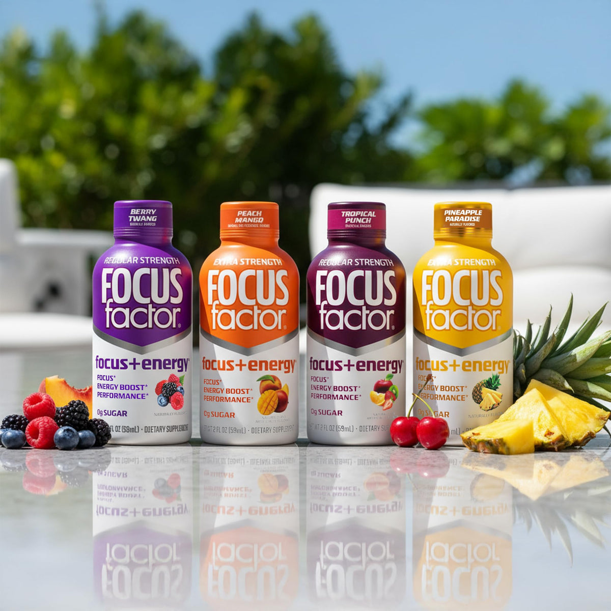 Focus Factor Extra Strength Focus + Energy Shots - 12 x 2oz Bottles (Peach Mango Flavor) - Powered by Nootropics with Caffeine, L-Theanine, Ginkgo, Bacopa, L-Tyrosine, Alpha GPC - Maple Wellness Supplements