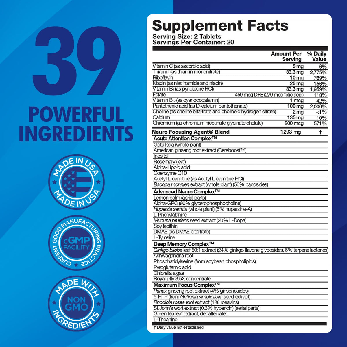 Focus Fast Brain Supplement - Improve Working Memory, Enhance Focus, Boost Cognition in as Little as 1 Hour. Caffeine/Stimulant Free Nootropic - Maple Wellness Supplements
