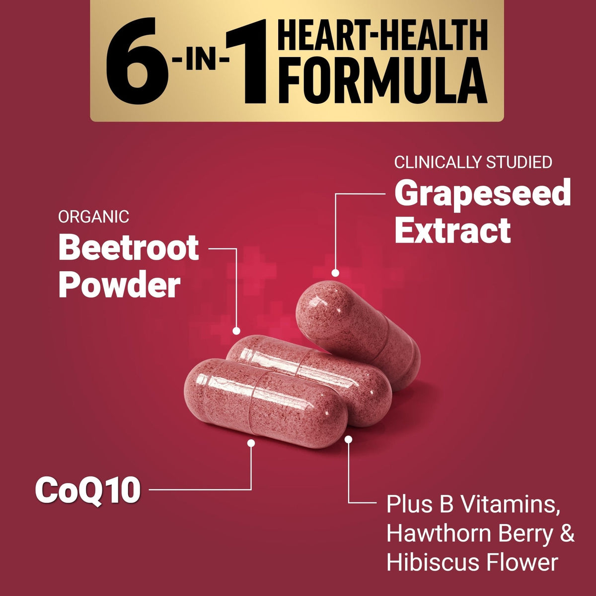 Force Factor Total Beets Ultimate Heart Health, Beet Root Capsules for Blood Pressure Support, CoQ10, Organic Beet Root Powder, Hawthorn Berry - Maple Wellness Supplements