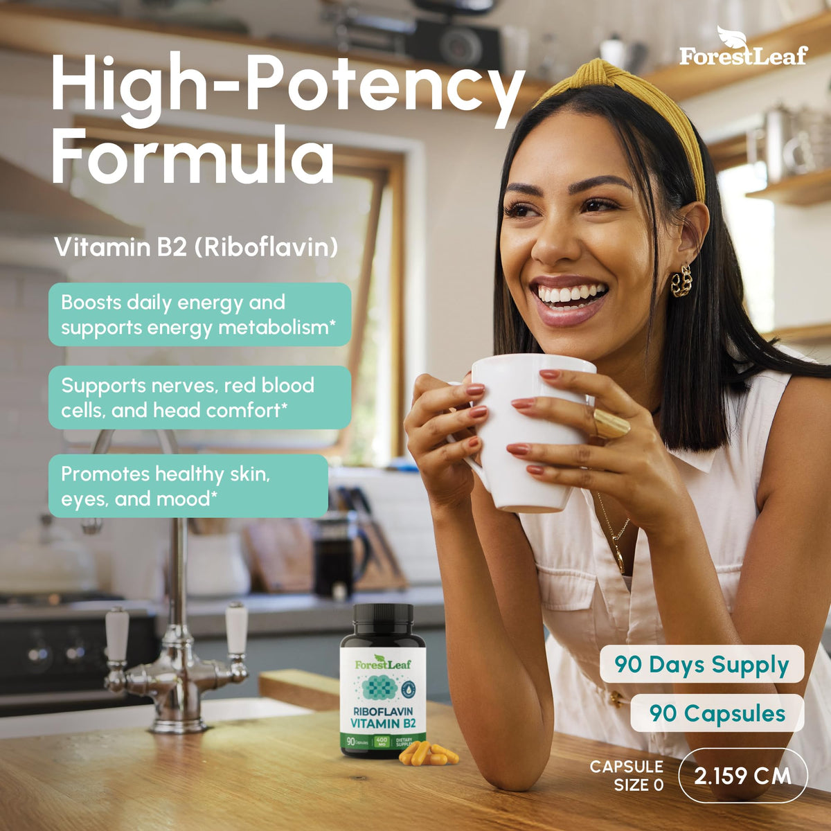 ForestLeaf Vitamin B2 Riboflavin 400mg - Energy, Skin & Cellular Health Supplement - Nervous System Support - Vitamin B 2 VIT B - Non-GMO & Gluten Free - Maple Wellness Supplements