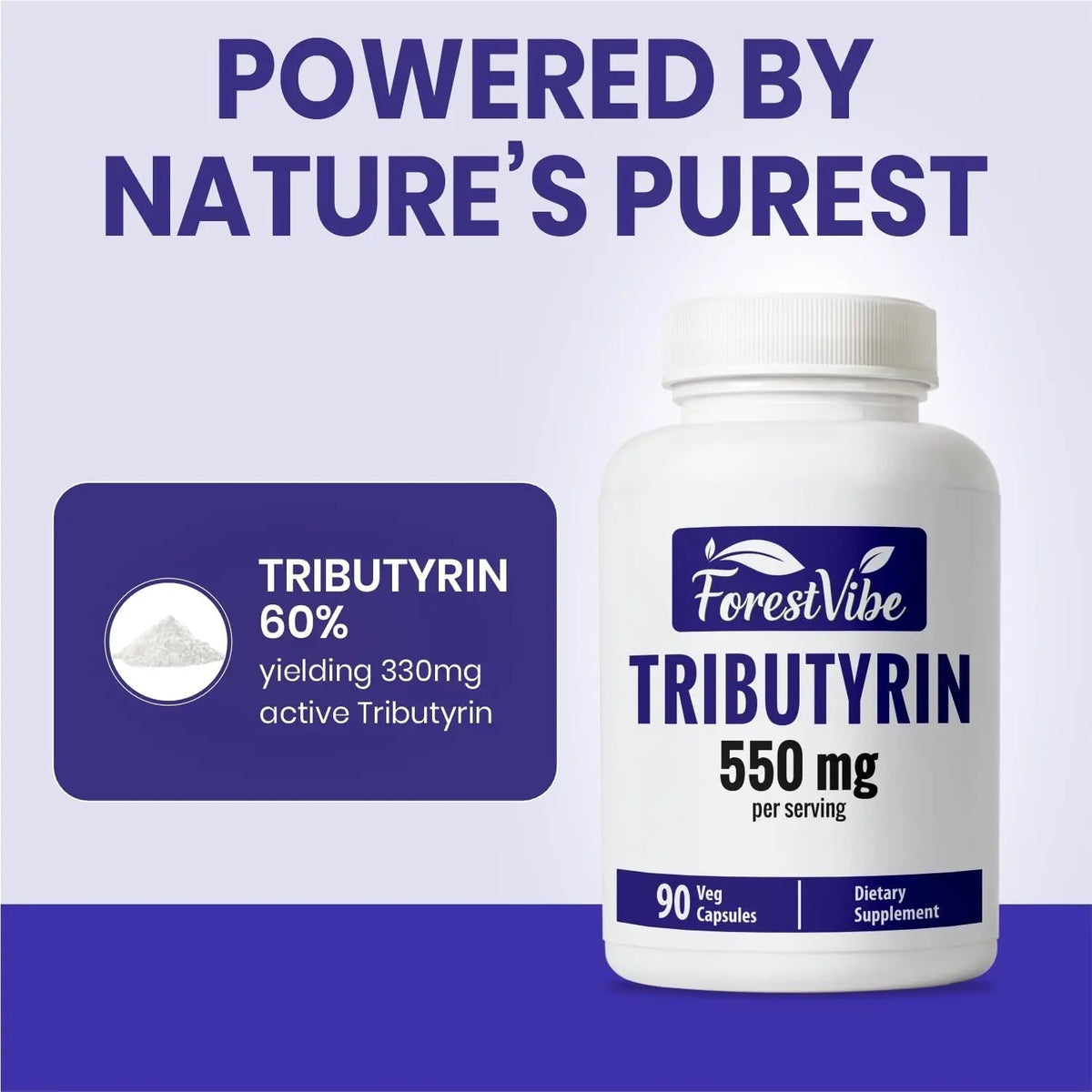 ForestVibe Tributyrin Supplement 550mg, Advanced Butyrate Form for Gut Health, 60% Standardized, More Effective Delivery Than Sodium Butyrate, 90 Capsules, Non-GMO & Gluten Free Postbiotic Supplement - Maple Wellness Supplements