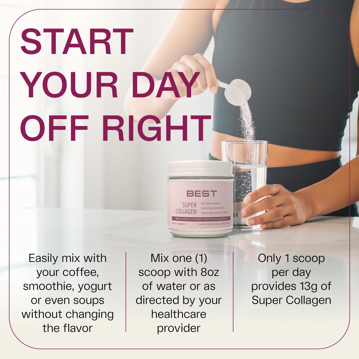 FORTIBONE® Collagen - 3 Clinically-Supported Bioactive Collagen Peptides with FORTIBONE®, FORTIGEL®, VERISOL® Unflavored Collagen for Women - Reduce Wrinkles, - Maple Wellness Supplements