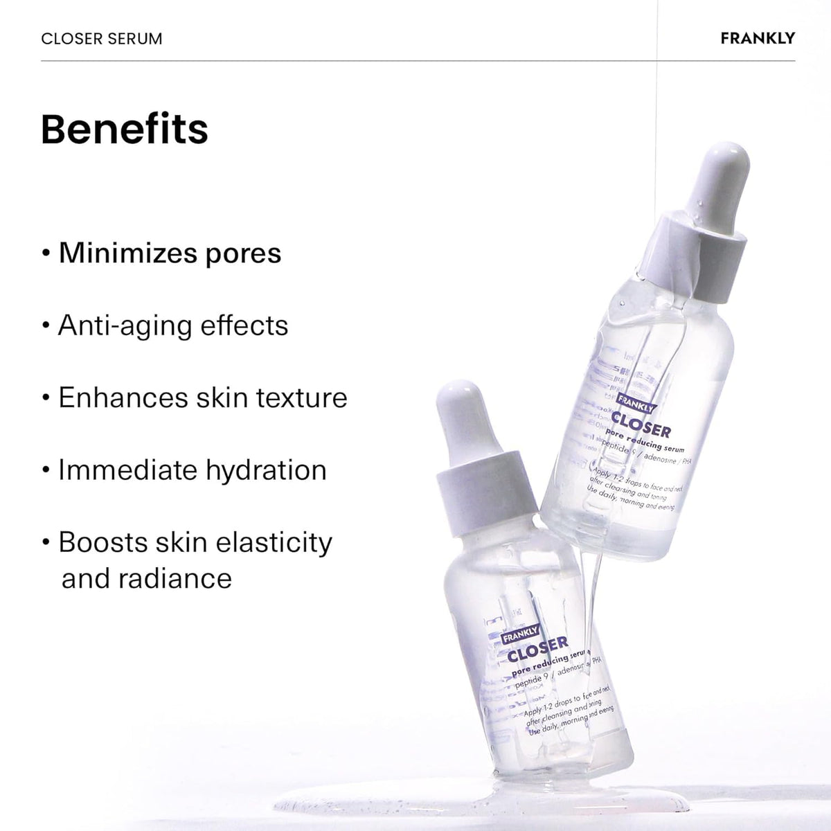FRANKLY Closer Serum | Pore Minimizer Serum | 9 Peptides, Vegan Collagen, Adenosine, PHA | Korean Pore Minimizer for Glass Skin - Maple Wellness Supplements