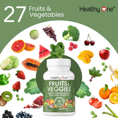 Fruits & Veggies Formula - 27 Premium Whole Foods - Organic Ingredients - Equals 3 Servings of Fruits & Vegetables - Improve Energy, Focus & Immune Function - Fiber - Antioxidants - 120ct (60 Serv) - Maple Wellness Supplements