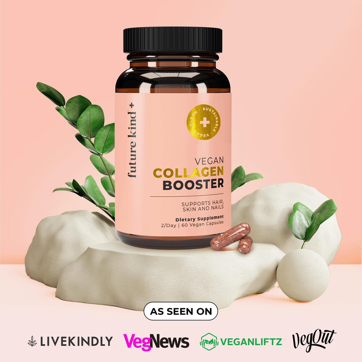 Future Kind Vegan Collagen - Supports Collagen Production with Biotin and Vitamin C (60 Capsules in Glass Bottle) - Maple Wellness Supplements