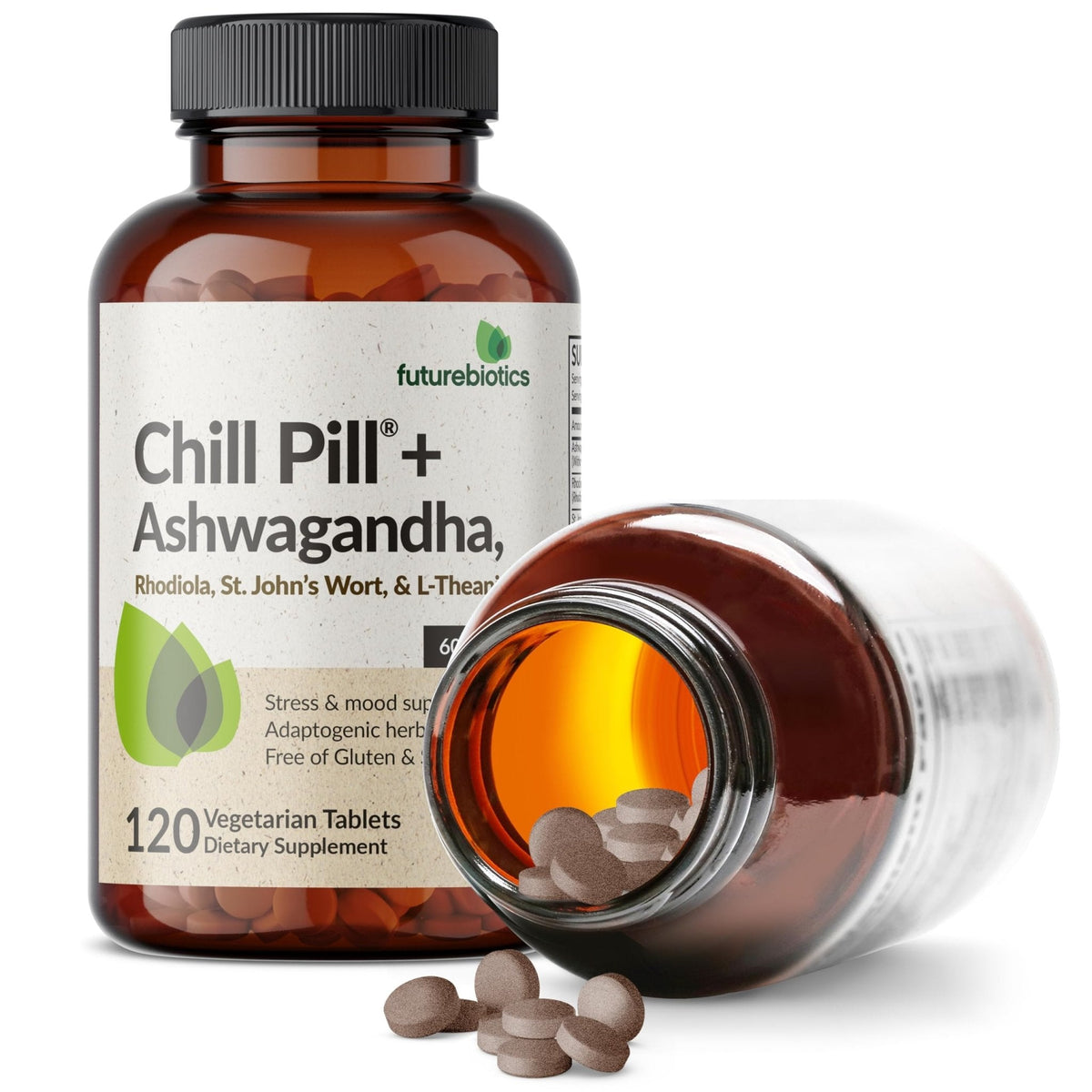 Futurebiotics Chill Pill + Ashwagandha, Rhodiola, St. John’s Wort, & L-Theanine - Non-GMO, 120 Vegetarian Tablets - Maple Wellness Supplements