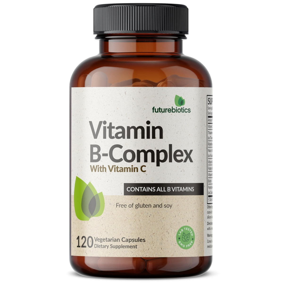 Futurebiotics Vitamin B Complex with Vitamin C Supports Energy Production, Nervous System & Immune Support - Non-GMO, 120 Vegetarian Capsules - Maple Wellness Supplements