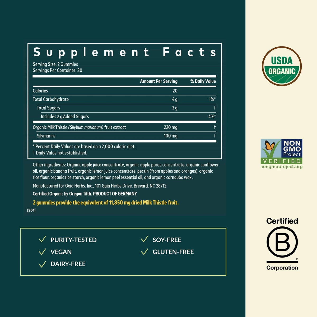 Gaia Herbs Milk Thistle Gummies - Herbal Supplement with Antioxidant Properties for Liver Health & Liver Detox - Lemon Flavored - 60 Vegan Gummies - Maple Wellness Supplements