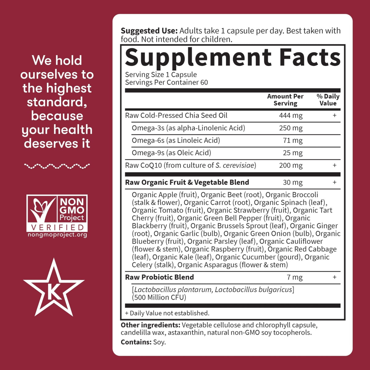 Garden of Life CoQ10 200mg, Vegetarian Omega 3 6 9 Supplement Raw Co Q 10 Chia Seed Oil, Whole Food Nutrition with Antioxidant Support - Maple Wellness Supplements