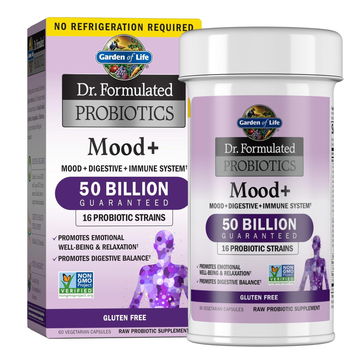 Garden of Life Dr. Formulated Probiotics Mood+ - 50 Billion CFU - Supports Relaxation & Digestive Health - Shelf Stable - 60 Vegetarian Capsules - Maple Wellness Supplements