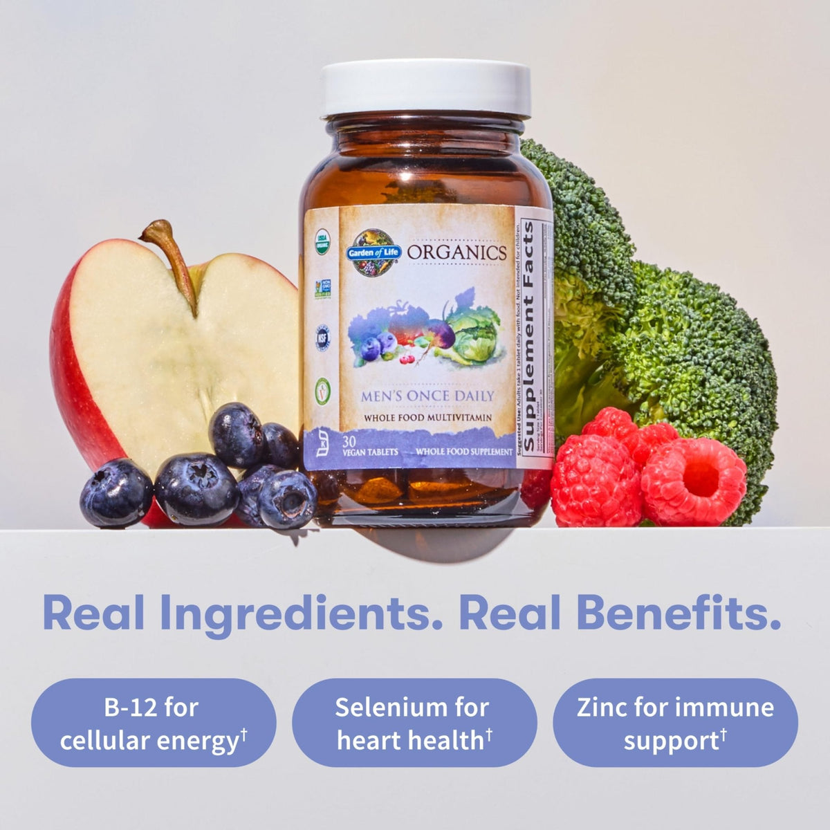 Garden of Life Once Daily Whole Food Multivitamin for Men, Organic Mens Vitamins & Minerals, Vitamin C, Zinc, Vegan, for Health & Well-Being, 60 Tablets - Maple Wellness Supplements