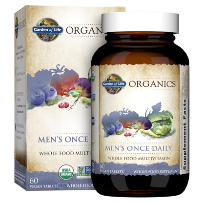 Garden of Life Once Daily Whole Food Multivitamin for Men, Organic Mens Vitamins & Minerals, Vitamin C, Zinc, Vegan, for Health & Well-Being, 60 Tablets - Maple Wellness Supplements