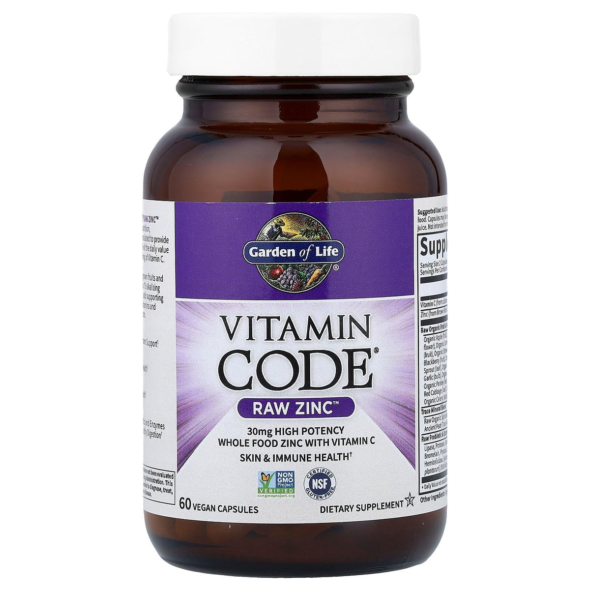 Garden of Life Zinc Supplements 30mg High Potency Raw Zinc and Vitamin C Multimineral Supplement, Vitamin Code Vitamins Trace Minerals & Probiotics - Maple Wellness Supplements