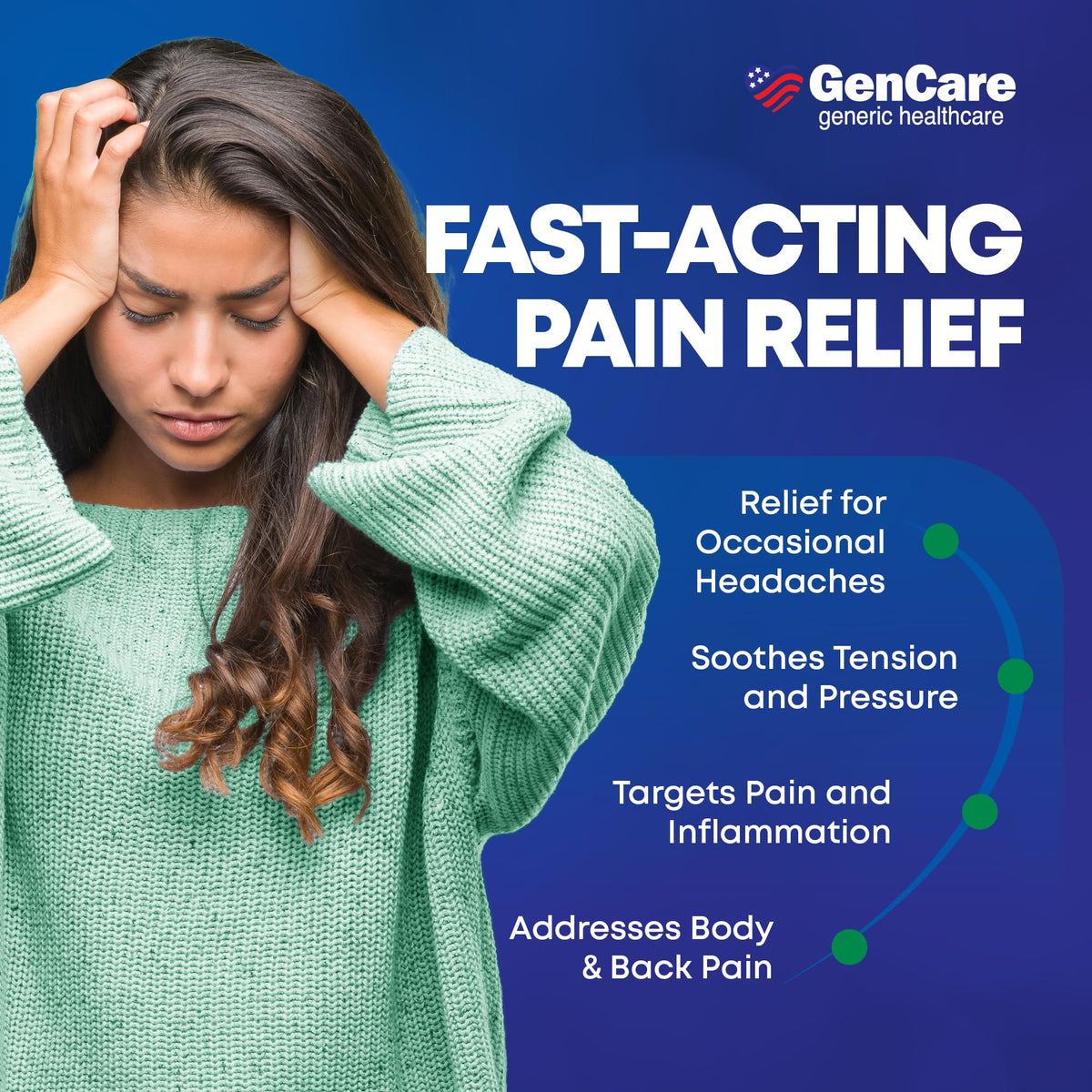 GenCare - Headache Relief Acetaminophen with Aspirin (NSAID) & Caffeine (300 Caplets) Value Pack | Head Pain, Muscle Aches, Back Pain & Body | Generic ExcedrEn Extra Strength - Maple Wellness Supplements