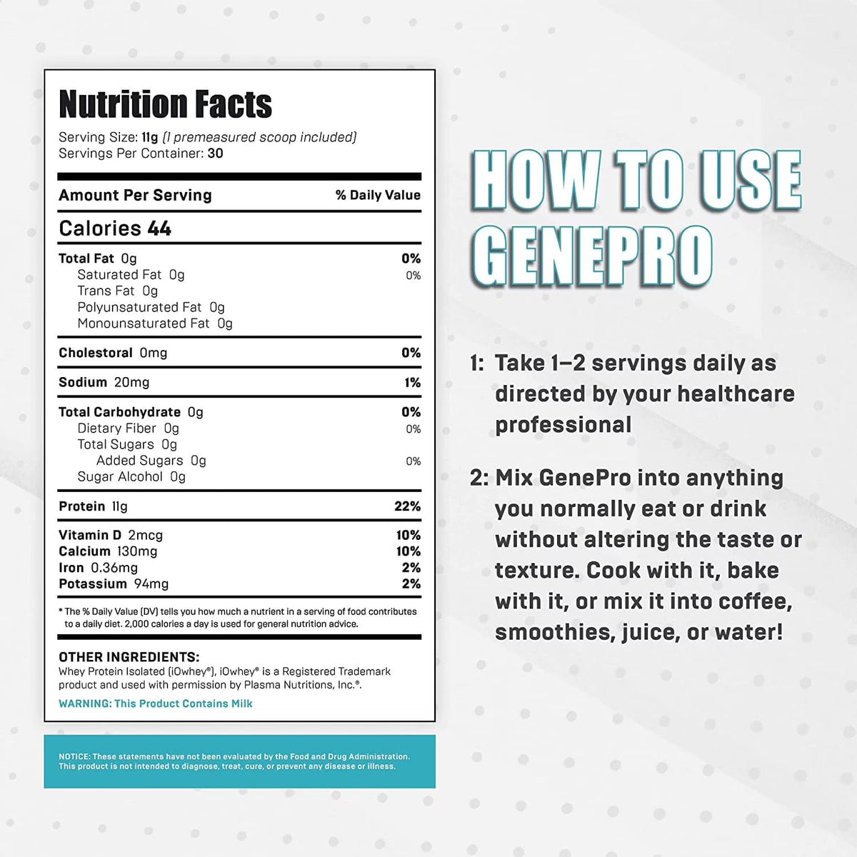 GENEPRO GEN. 3 Unflavored Protein Powder - New Formula - Lactose-Free, Gluten-Free, & Non-GMO Whey Isolate Supplement Shake (3rd Generation, 30 Servings) - Maple Wellness Supplements