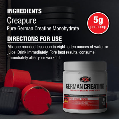 German Creatine - Micronized Creatine Monohydrate Powder, 99.99% Pure Creapure for Muscle Growth, Strength & Performance, Supports Muscle Recovery, 3rd Party Tested, Unflavored - 270g (54 Servings) - Maple Wellness Supplements
