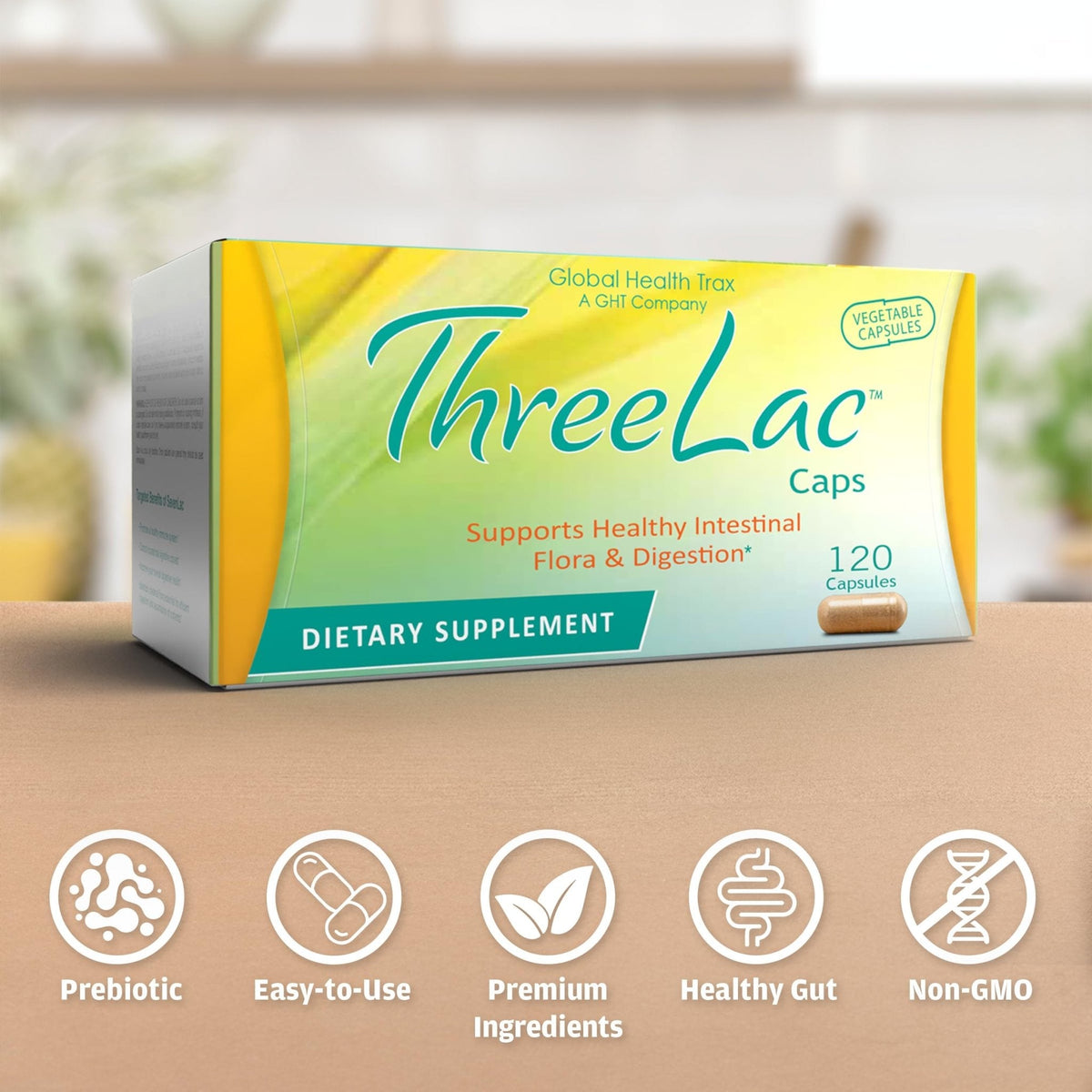 Global Health Trax GHT - ThreeLac Probiotic Capsules, 480 Count - Comprehensive Digestive Support for Men, Women, and Children - Immune System and Gut Balance, Non-GMO - Maple Wellness Supplements
