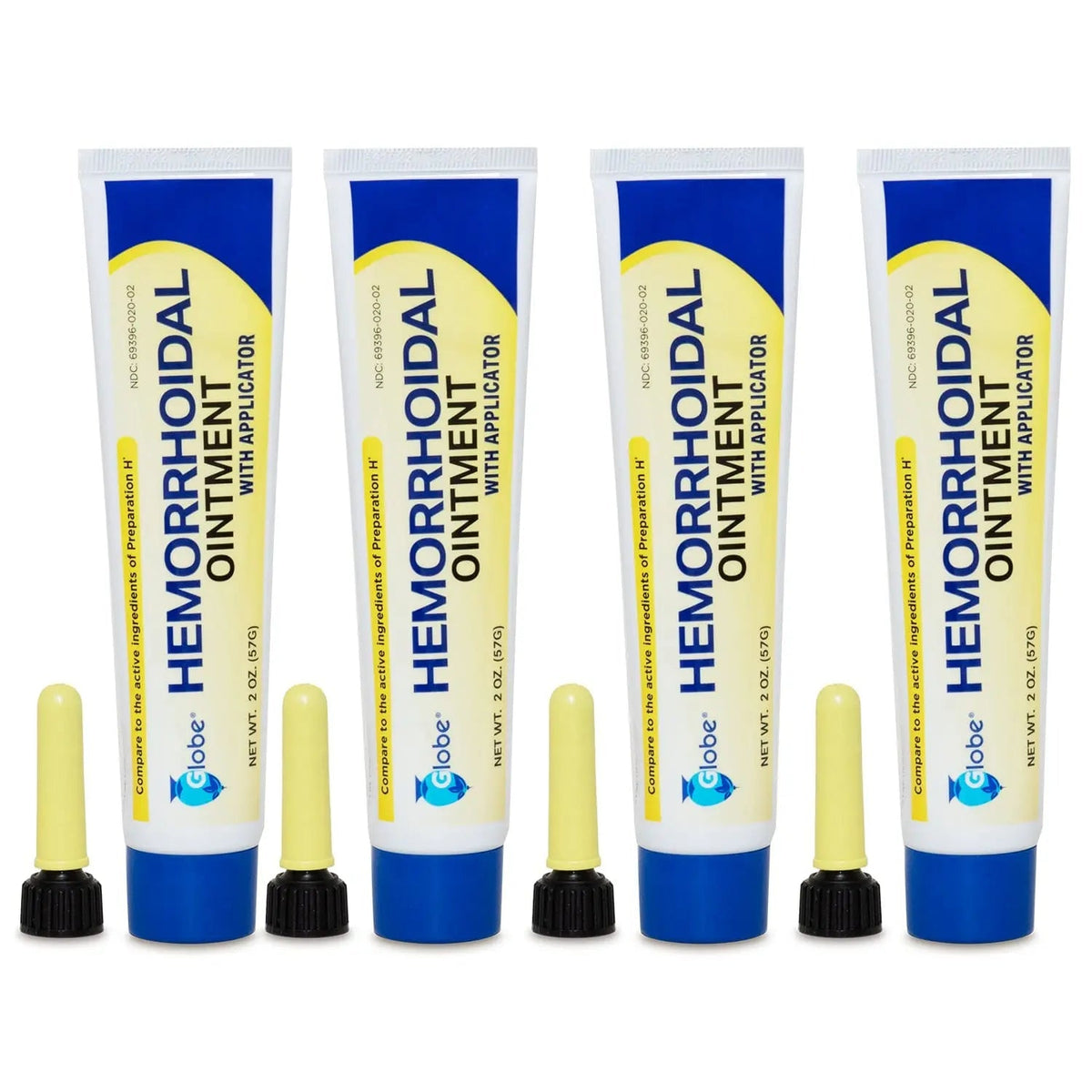 Globe Hemorrhoidal Ointment, Phenylephrine HCl, Petrolatum, Mineral Oil, Relief from Burning, Itching and Discomfort of Hemorrhoids, 2 Ounces (4 Pack) - Maple Wellness Supplements